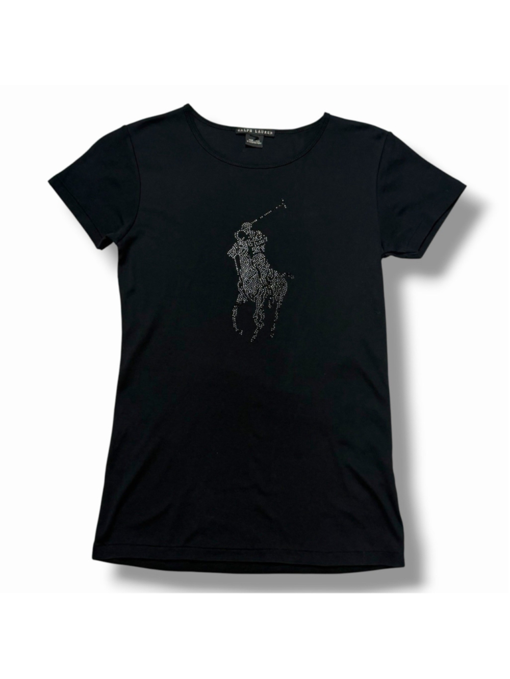 Ralph Lauren Black Label Mercerized Cotton Big Pony Rhinestone Tee Shirt M ?